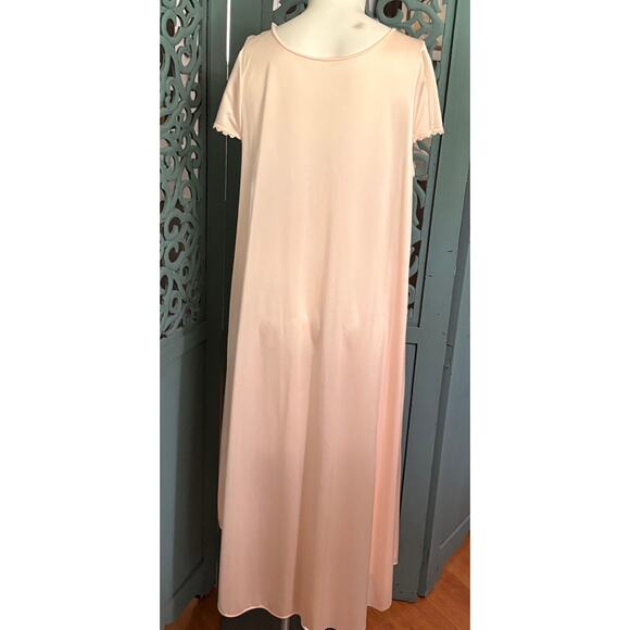Women's Vintage Shadow Line Long Negligee-Apricot-Rose Applique-Flutter Sleeve-M - Picture 5 of 6